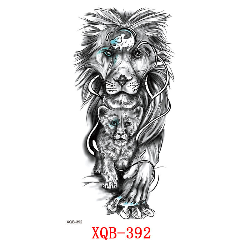 Tatuajes del Rey León reloj cruzado impermeable tatuaje temporal pegatina arte corporal Domineering Animal brazo completo tatuaje falso para hombres XQB