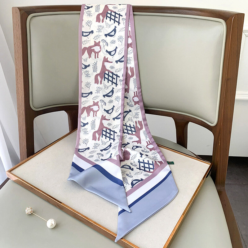 Bufanda de seda de diseñador para mujer, pañuelo de lujo con estampado Animal, decoración coreana, diadema, Fulares, primavera y verano, 2022