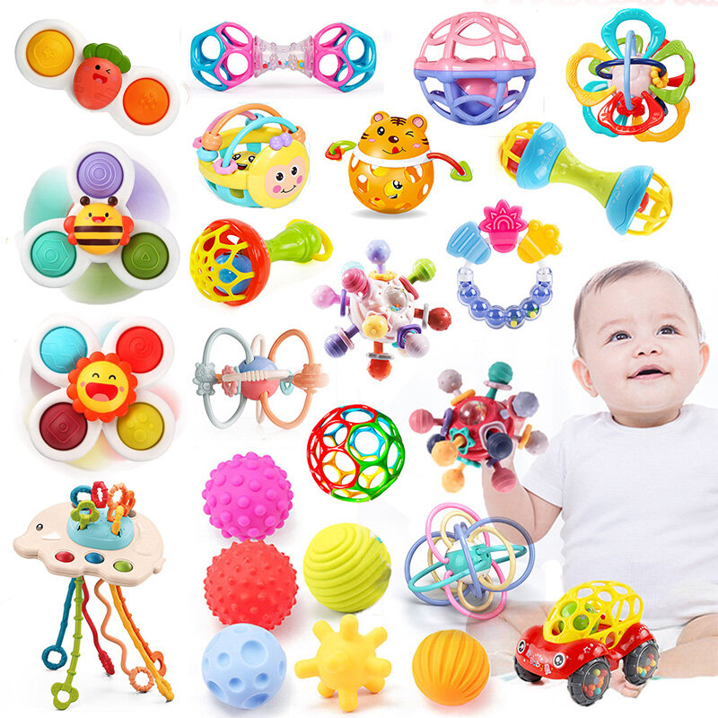 Baby Toys 0 12 Months Sensory Rattle Teether Grasping Activity Baby Development Toys Silicone Teething Baby Ball Toys For Babies