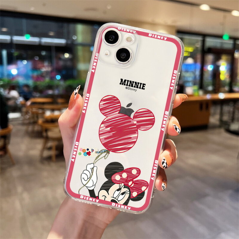 Balo Trong Tay Mickey Minnie Ốp Lưng Điện Thoại iPhone 11 12 13 14 Pro Mini X XR XS Max 6 7 8 Plus Silicone Mềm Mại Trong Suốt Bao Coque