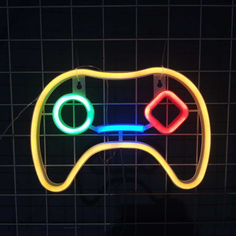 LED Game Handle Neon Sign Lights For Bedroom Wall Battery USB Night Lamp Atmosphere Holiday Home Christmas Party Room Decoration