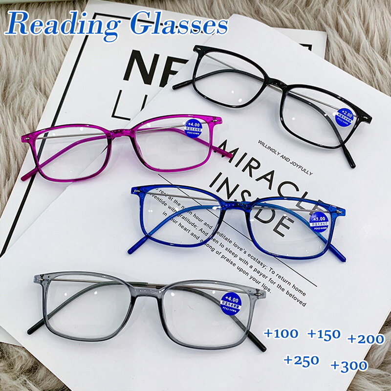Gafas de lectura con luz azul para hombres y mujeres, lentes de marco completo, protección contra la radiación, presbicia, hipermetropía, óptica cuadrada, ordenador