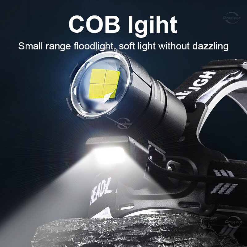 2021 NUEVO XHP160 Potente faro LED 18650 Linterna de cabeza recargable Lámparas de cabeza XHP90 Luz de linterna de cabeza de pesca Usb