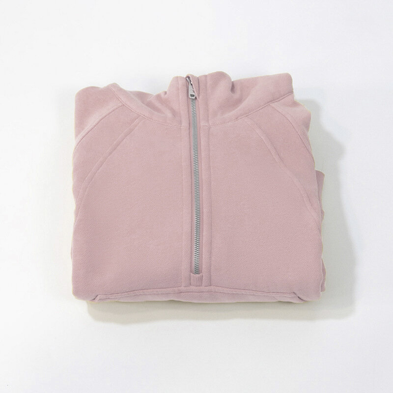 Scuba oversized meia-zip hoodie comprimento da cintura jaquetas sweatshirts thumbholes macio lazer yoga casaco