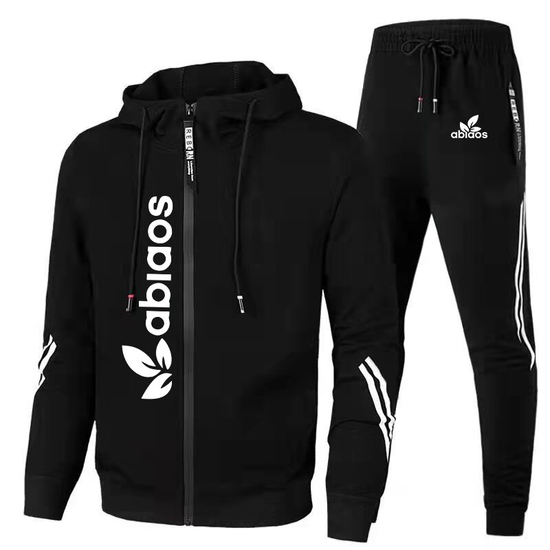 ผู้ชาย Hoodie Tracksuit Warm ซิปเสื้อ + กางเกงขายาวชุดกีฬาสองชิ้น Jogging Casual ชุดเสื้อผ้า