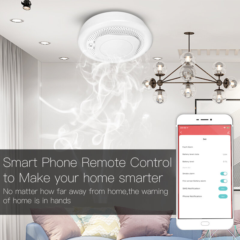 Zigbee Smart Asap Fire Alarm Sensor Detector Sistem Keamanan Rumah Battery-Powered Wireless Alarm Smart Hidup Tuya App Kontrol