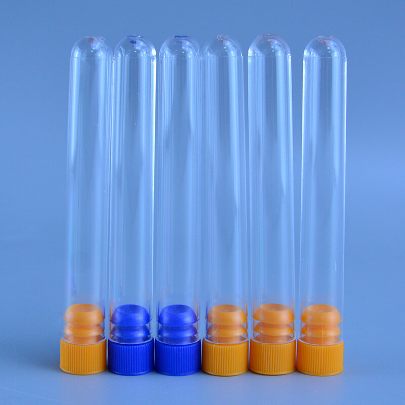 Tubo de ensaio transparente da parte inferior redonda do tubo do teste plástico centrífugo de 10 pces 12/15ml com tampão