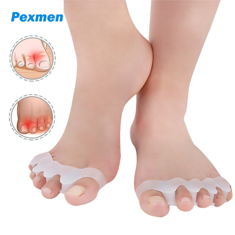 Pexmen-젤 발가락 분리기 스페이서 발가락 보호기, 유니온을 교정하고 발가락을 원래 모양으로 복원, 여성 및 남성용, 2 개입