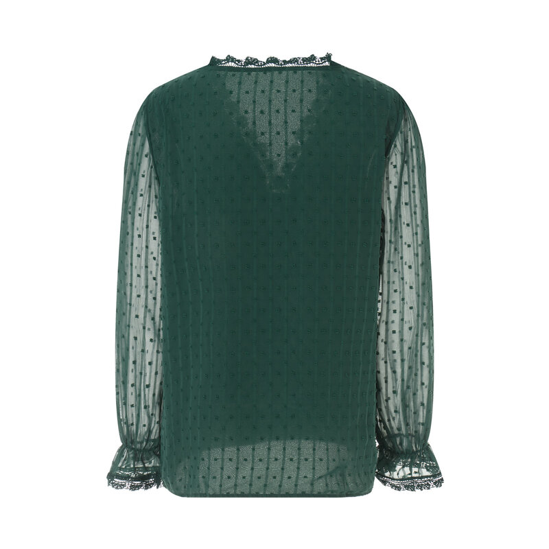 Camisa informal de manga larga con cuello en V para mujer, Top de gasa con borde de encaje, camiseta de burbujas, primavera y otoño