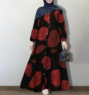 Vintage Floral Printed Sundress Autumn Long Sleeve Loose Maxi Long Vestido Women Retro Dubai Turkey Hijab Dress
