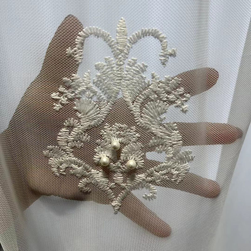 Luksusowe duże geometryczne drążą koronkowe perły przędza okienna biały rozpuszczalny w wodzie tiul z haftem kurtyna do salonu sypialnia 4