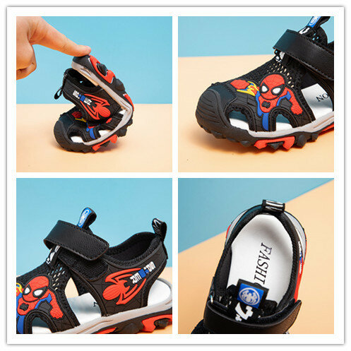 Disney-zapatillas de dibujos animados de fondo suave para bebé, niño y niña sandalias para, zapatos de playa de Spider-Man, zapatillas de playa, botas para niño