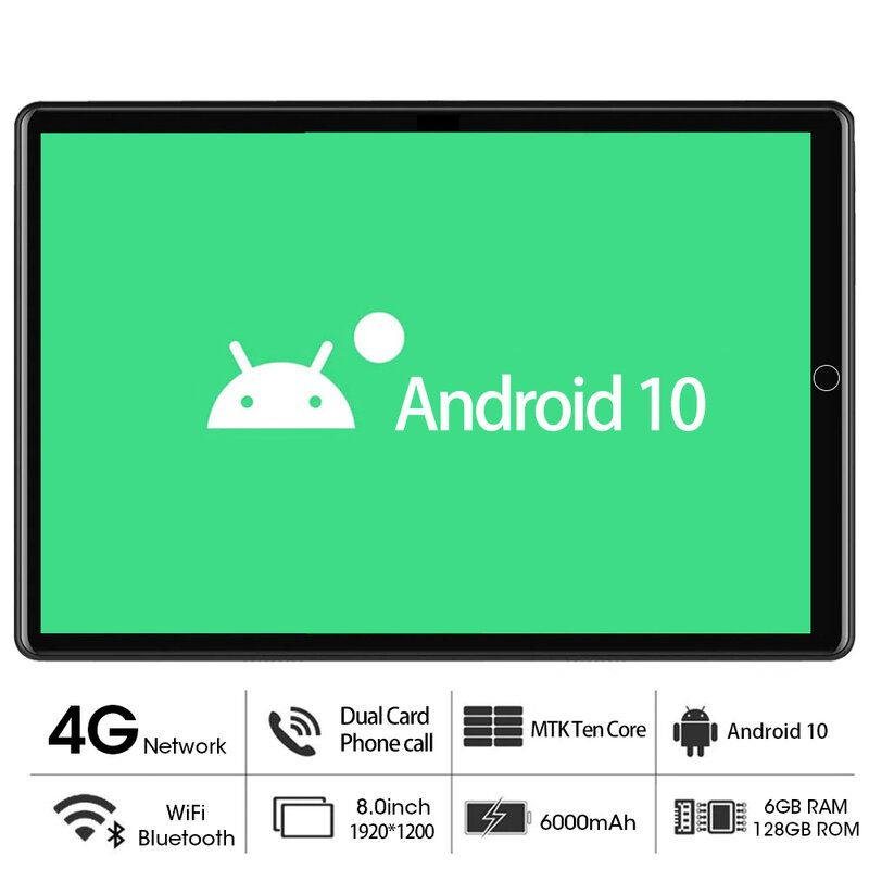 Tableta Pad Pro de 8 pulgadas, Tablet con Android 10, 6GB de RAM, 128GB de ROM, diez núcleos, SIM Dual, 4G, GPS, WiFi, llamadas telefónicas, 1920x1200
