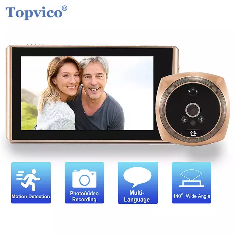 Topvico Door Viewer Video Peephole Camera Motion Detection 4.3" Monitor Digital Ring Doorbell Video-eye Security Voice Reco