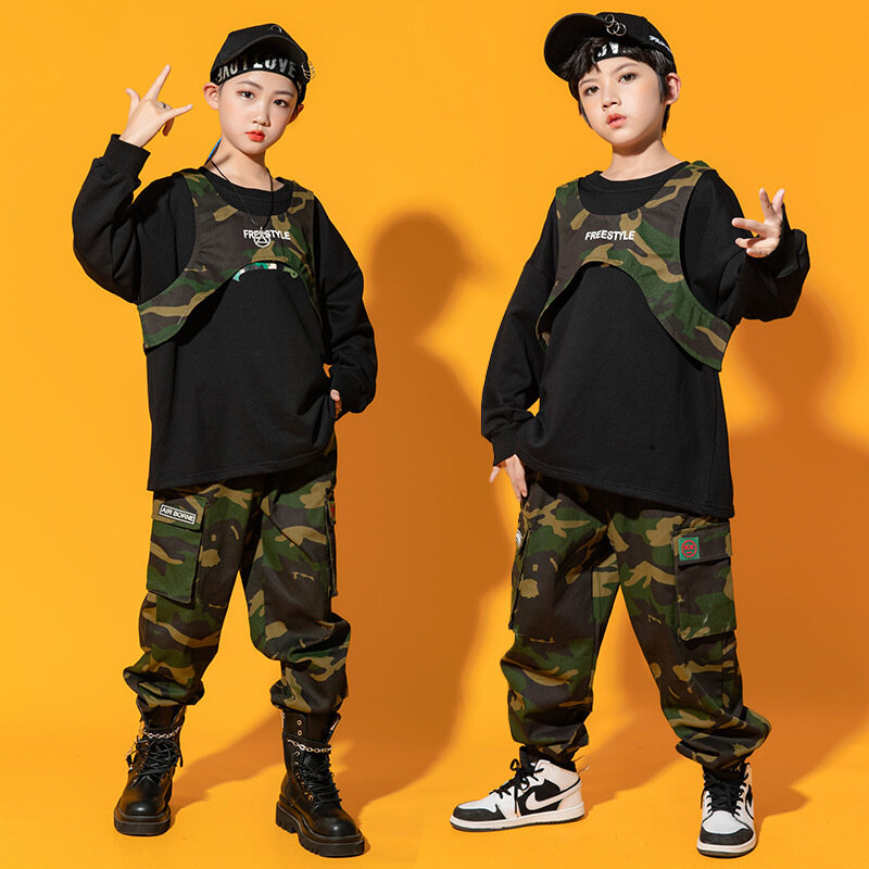 Jungen Hip Hop Leistung Kleidung Mädchen Jazz Dance Kleidung kinder Camouflage Kleidung kinder Mode Kühlen Hip-hop anzug