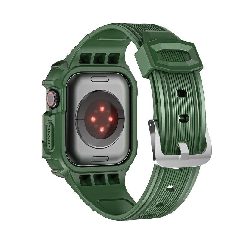 Armour Case + Band Voor Apple Horloge Series7 6 5 4 3 2 Se Siliconen Horlogebanden Voor Iwatch 38Mm 40Mm 41 42 44 45Mm Bumper Cover Case