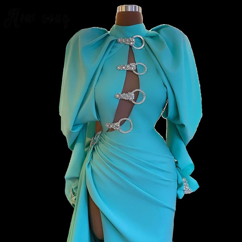 Vestido de Baile de Lanterna Azul Céu Africano, Lado Dividido, Vestido de festa formal, Vestes Personalizadas, Vintage