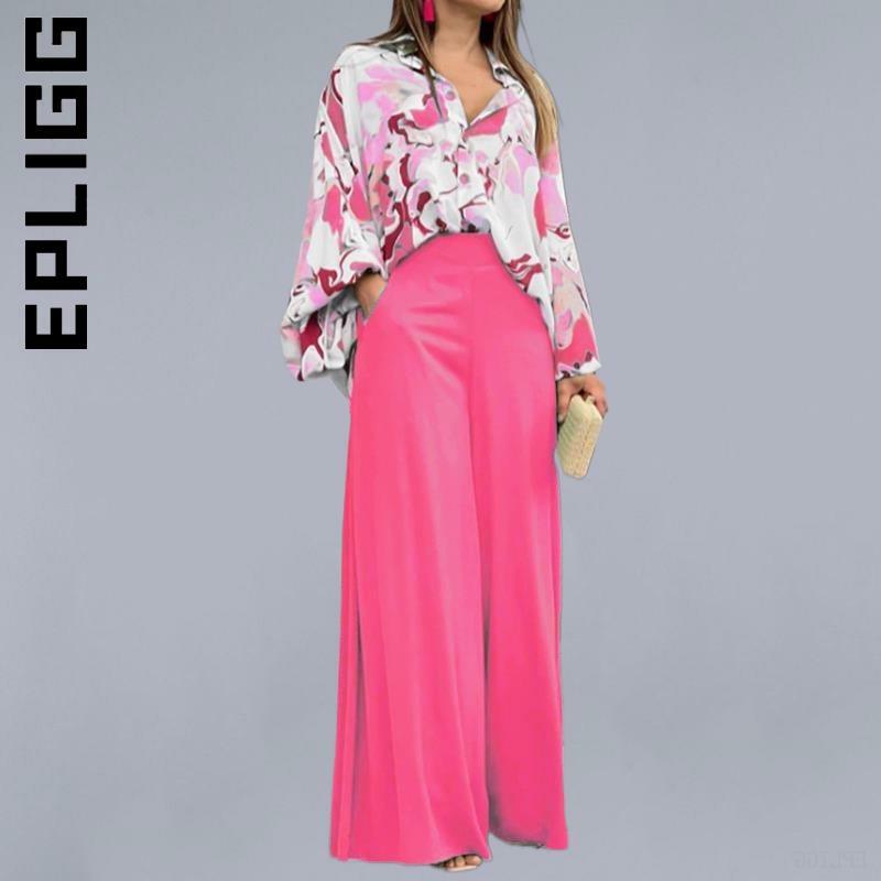 Epligg Модный женский комплект, женские длинные брюки, свободный комплект из 2 предметов, женские спортивные брюки с высокой талией, шикарный ж...