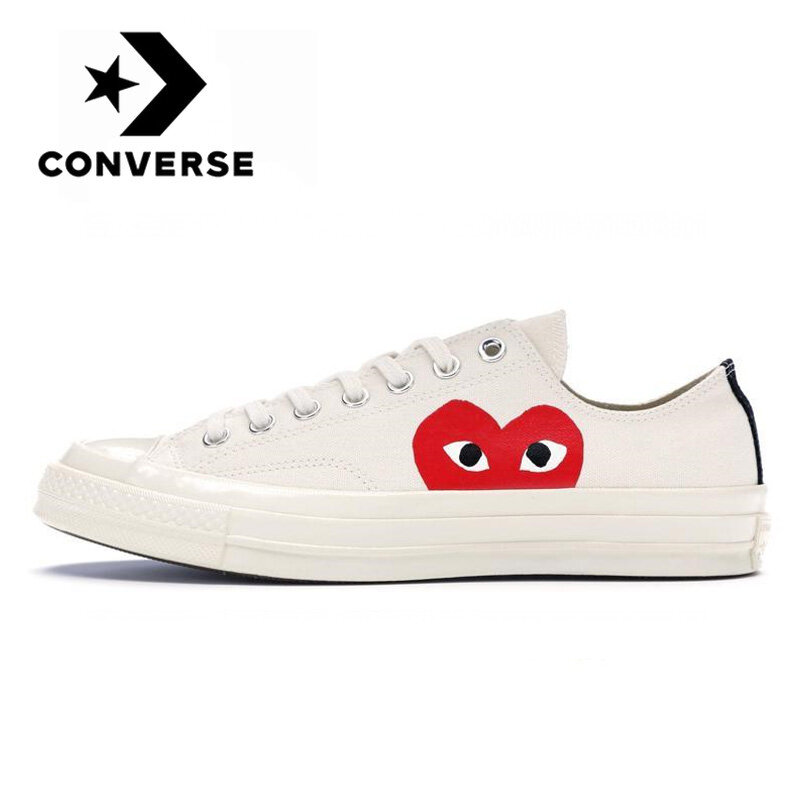 Converse Original Chuck Taylor All Star 70S Ox Comme Des Garcons Play สีขาว CDG ต่ำสเก็ตบอร์ดใหม่รองเท้าผ้าใบแบนผ้าใบรองเท้า