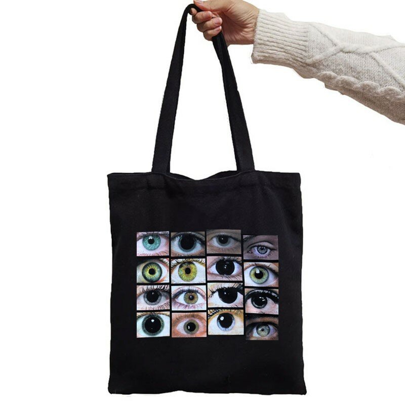 BAG Hip Hop Eyes Harajuku Vintage Shopping Bag Print Cool Women Shopper Bag White Women Fashion shopper shoulder bags Tote bag