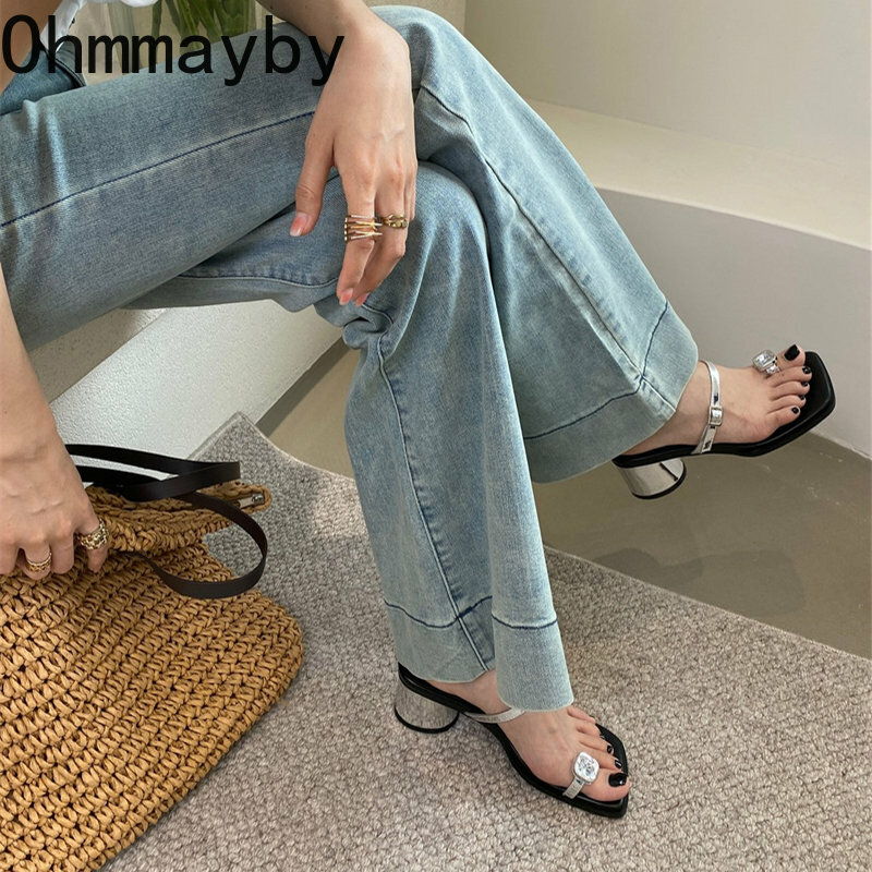Pantofole da donna in cristallo estivo 2023 moda Clip Toe tacco alto spesso donna diapositive sandali eleganti da donna con décolleté