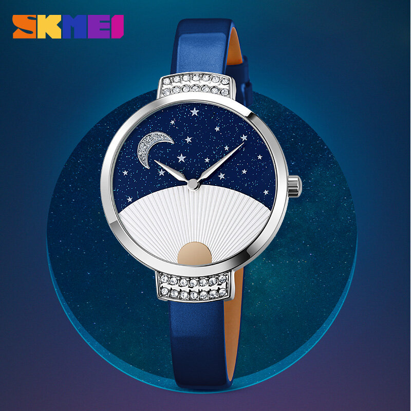 SKMEI-reloj de cuarzo para mujer, pulsera con correa de cuero, esfera Simple, reloj de movimiento de cuarzo, relojes de mujer para regalo