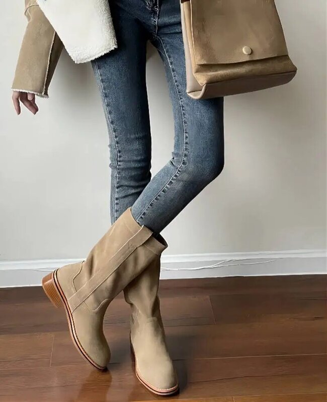 Винтажные ковбойские Женские ботинки в западном стиле, осенне-зимняя обувь на массивном каблуке для женщин, высококачественные ботинки на ...