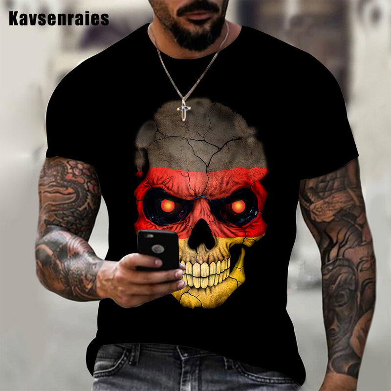男性用3DプリントTシャツ,スカルデザインの高品質Tシャツ,ラウンドネック,半袖,カジュアルで通気性のある特大Tシャツ2022