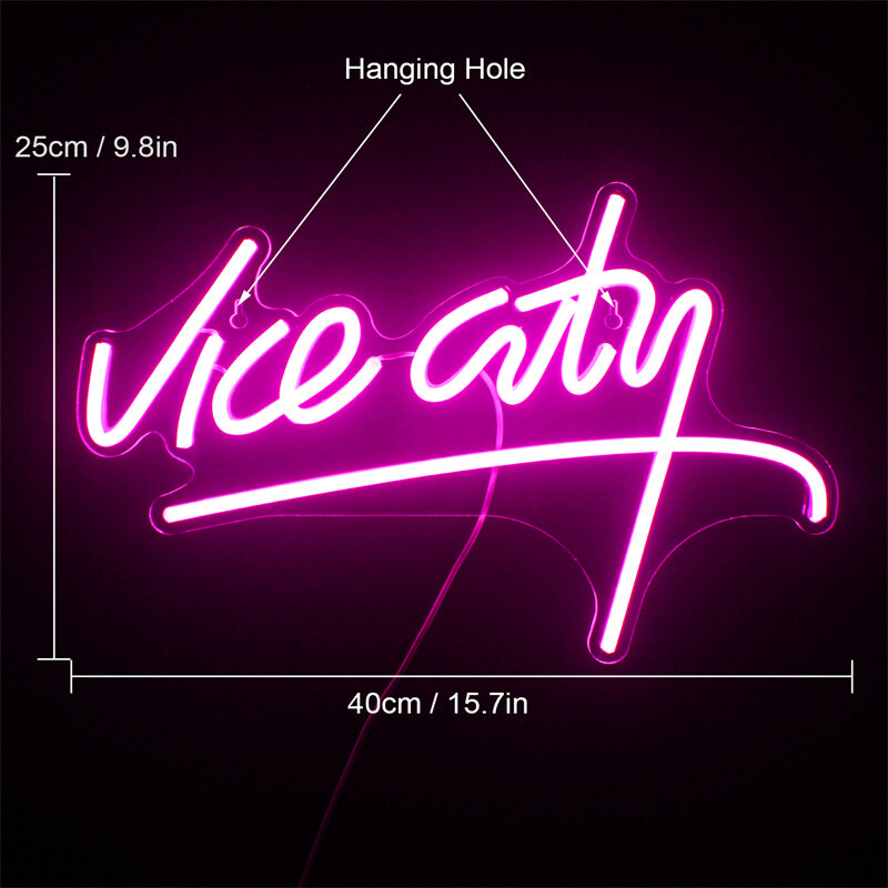 Wanxing Vice City Roze Neon Sign Led Verlichting Slaapkamer Letters Usb Powered Game Room Bar Party Indoor Home Arcade Winkel muur Decor