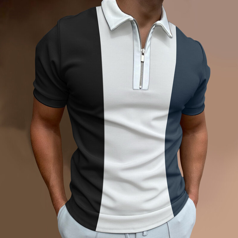 Рубашка-поло мужская с коротким рукавом, Повседневная блуза на молнии, с отложным воротником, с цифровой печатью животных, уличная одежда, л...