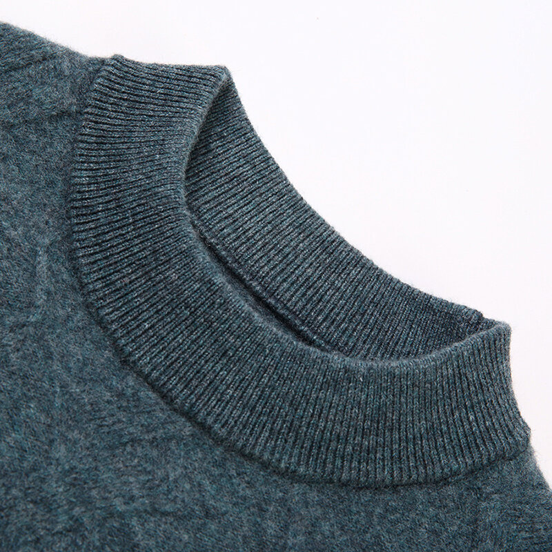 Zimowy męski sweter męski w średnim i średnim wieku półgolf męski sweter Twisted zagęszczony utrzymuj ciepły wełniany sweter w czystym kolorze