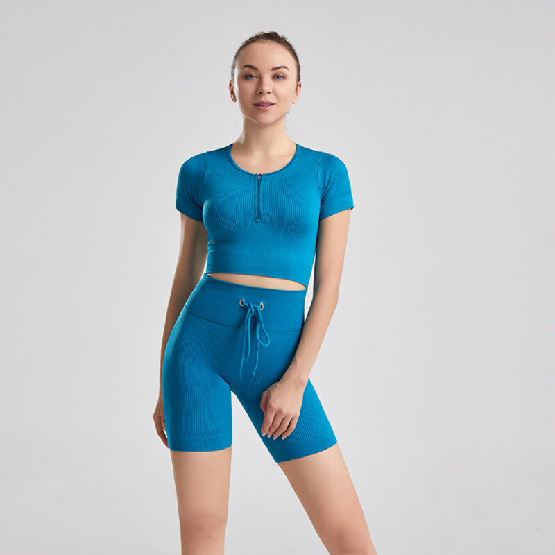 Conjunto de yoga conjunto de ginásio feminino roupas 2 pcs esporte terno feminino treino sem costura leggings camisa de fitness esporte sutiã