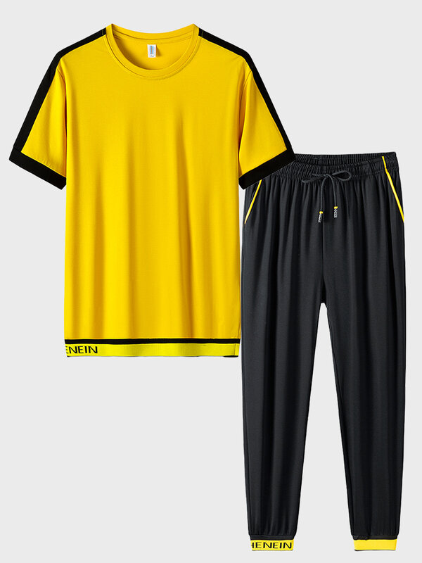 Setelan Pria Musim Panas Ukuran Besar T-shirt 2 Potong + Celana Olahraga Tracksuit Pria Lengan Pendek Kasual Jogger Sweat Suit 8XL