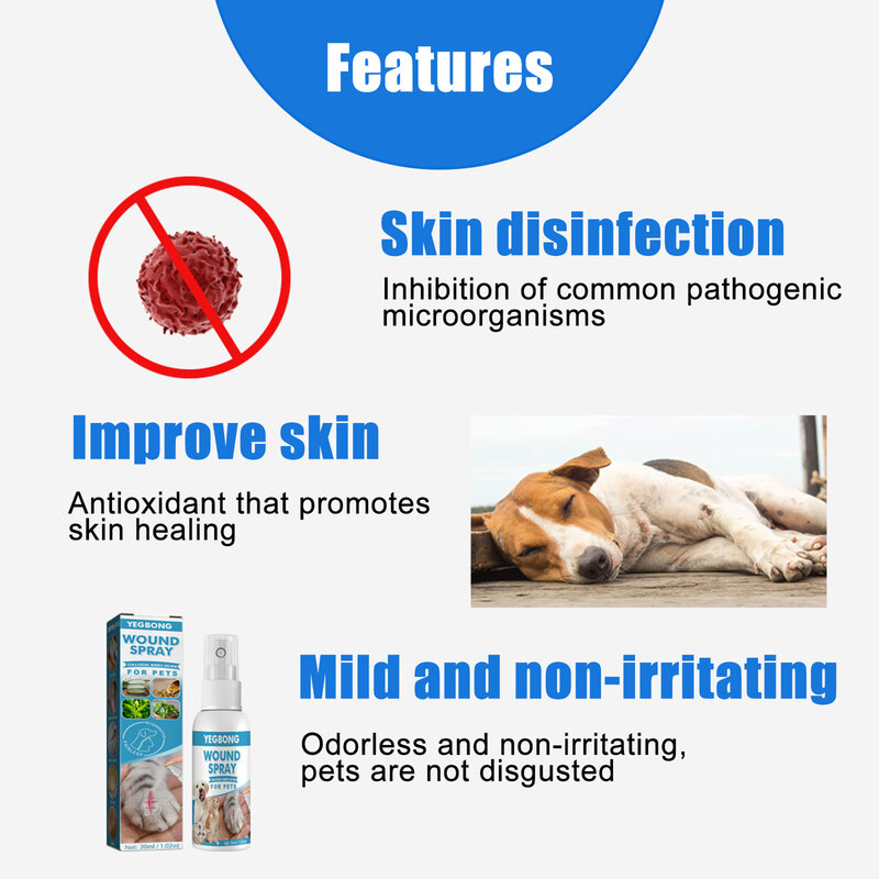 30ml Pet Skin Care Products Health Care Mild Ingredients External Use Dog Skin Ulcer Spray Pet Sensitive Skin Cleaning Supplies