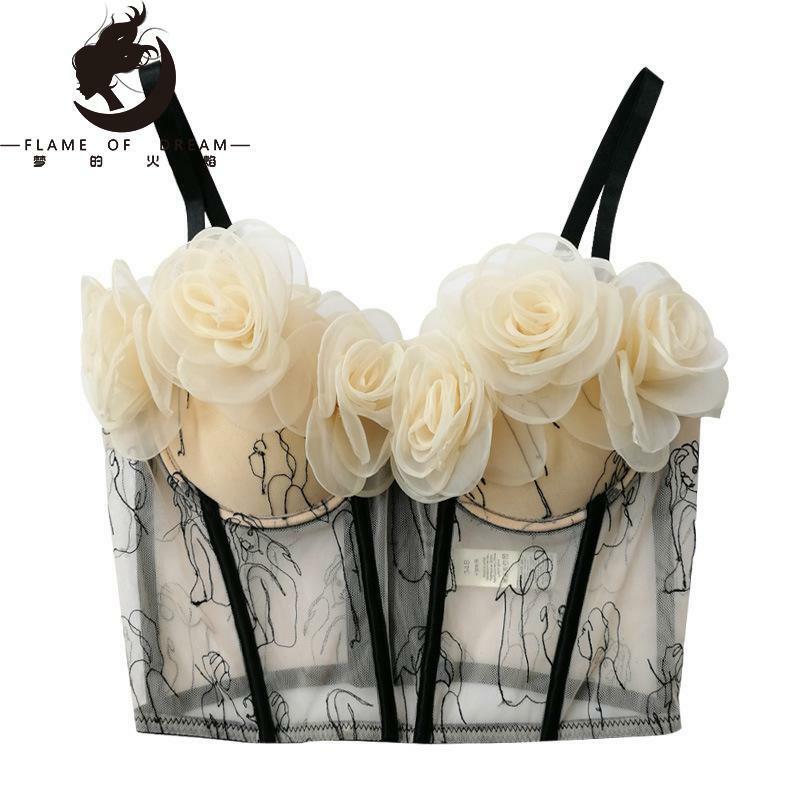 Flame Of Dream Beauty Suspender Vest Embroidered Top New  Three-dimensional Flower  Undershirt Women 221844