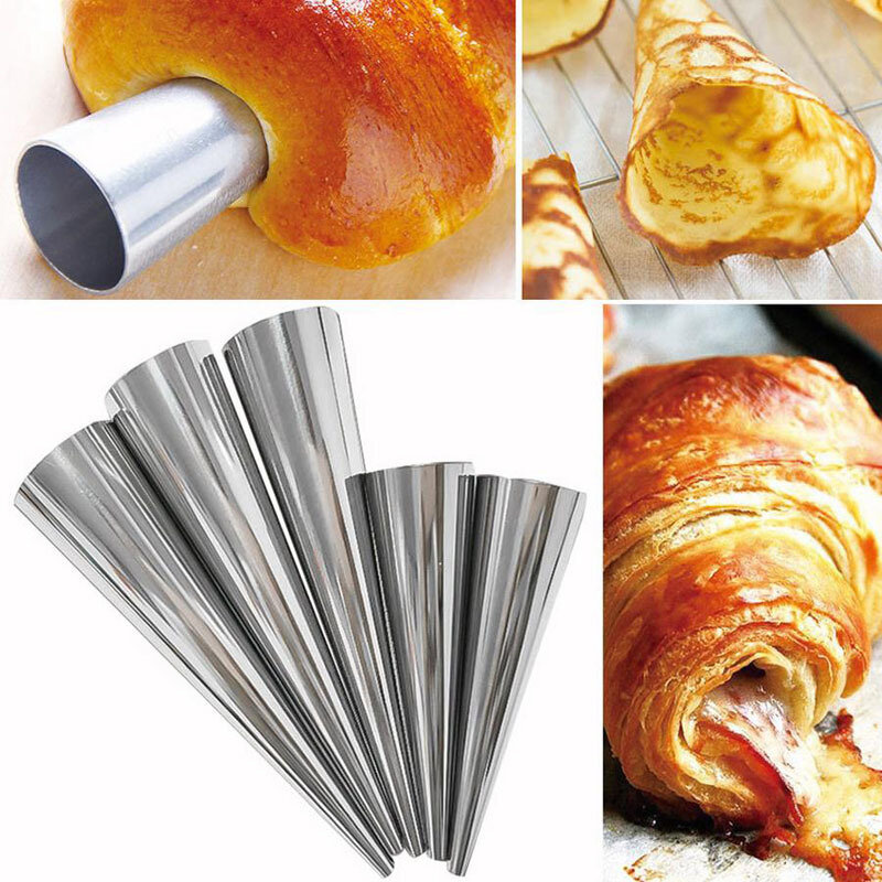 12Pcs Kualitas Tinggi Kerucut Tabung Krim Cetakan Roti Cetakan Stainless Cetakan Croissant Cone Tanduk Spiral Roll Pastry Kue