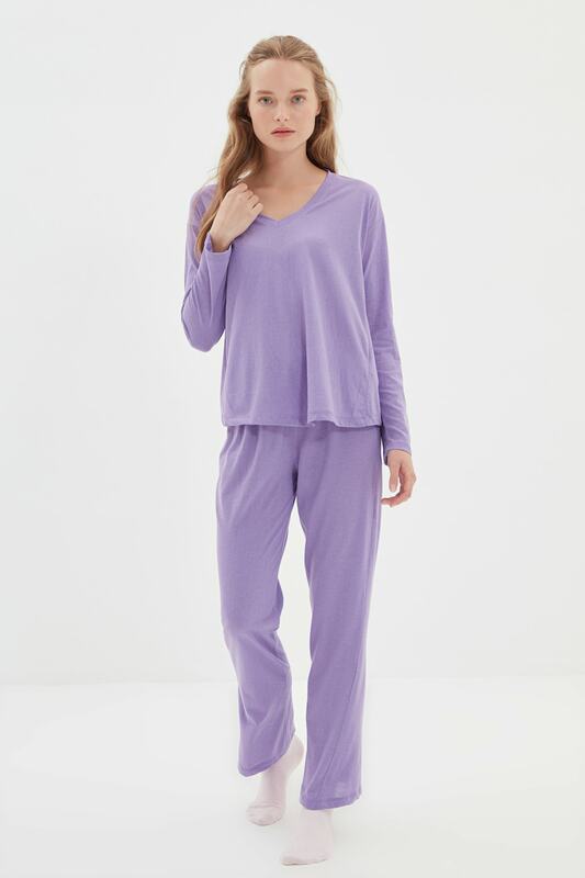 Trendyol-Conjunto de pijama de punto, ropa de dormir, THMAW22PT1383