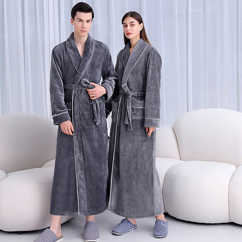 คู่ด้านขนแกะชุดนอน Flannel Robes สำหรับผู้หญิงฤดูหนาว Warm Night หนายาว Robe Solid เสื้อคลุมอาบน้ำหญิง