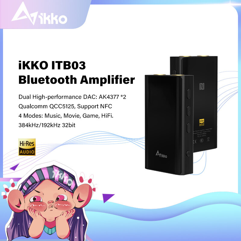 Ikko itb03 bluetooth 5.0 amplificador de auscultadores dac ak4377 áudio de alta fidelidade amp suporte nfc receptor ldac/aac/sbc/aptx com 3.5mm/4.4mm