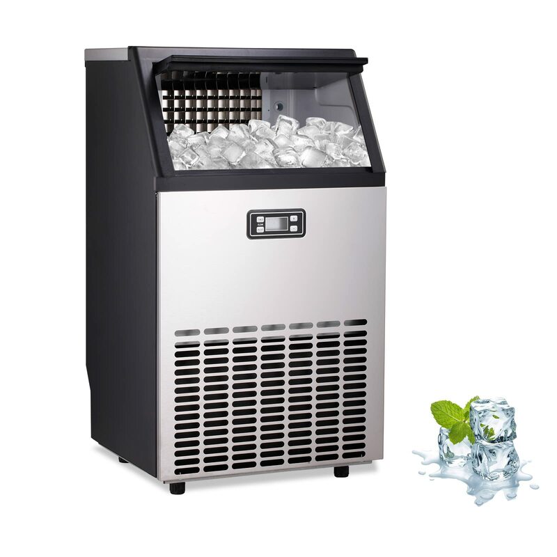 AGLUCKY Commercial Ice Maker Machine 100lbs/24H Stainless Steel ice Machine with 33lbs ice Bin Ideal for Restaurant/Bar/Homes