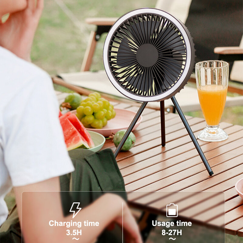 10000mAh Portable Mini Timing Fan with Led Night Light For Outdoor Camping Ceiling Fan Rechargeable Home Desktop Fan Power Bank