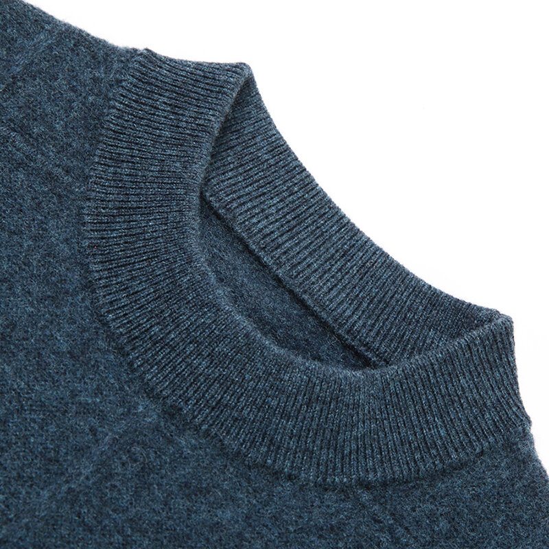 Suéter de lana pura de invierno para hombre, suéter de manga larga de Jacquard de Color sólido, informal, cuello suelto, de invierno