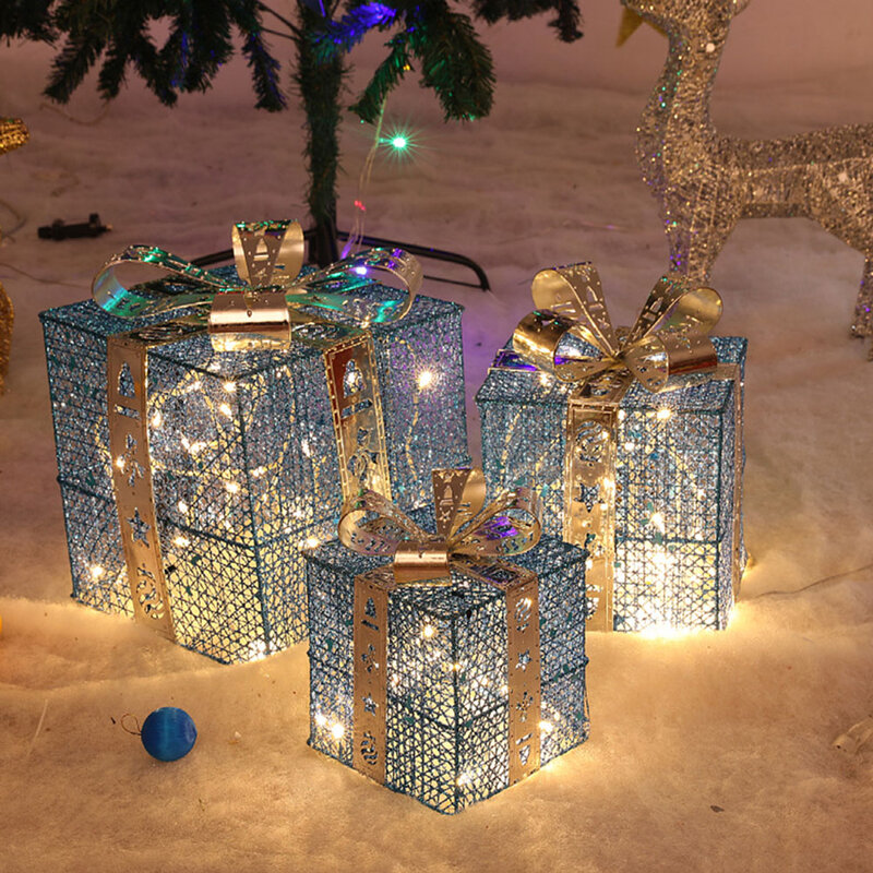 LMC 3 шт./набор, декоративная подарочная коробка, украшения с подсветкой, светящаяся железная ажурная Подарочная коробка, праздничные принадлежности, сцена, раскладка, подарочная коробка Быстрая доставка