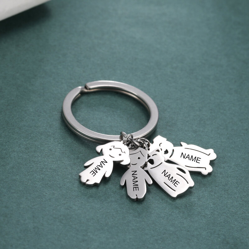 Fishhook Porte-clés personnalisé avec nom, bijoux en acier inoxydable pour hommes et filles, cadeau de famille mère et enfant