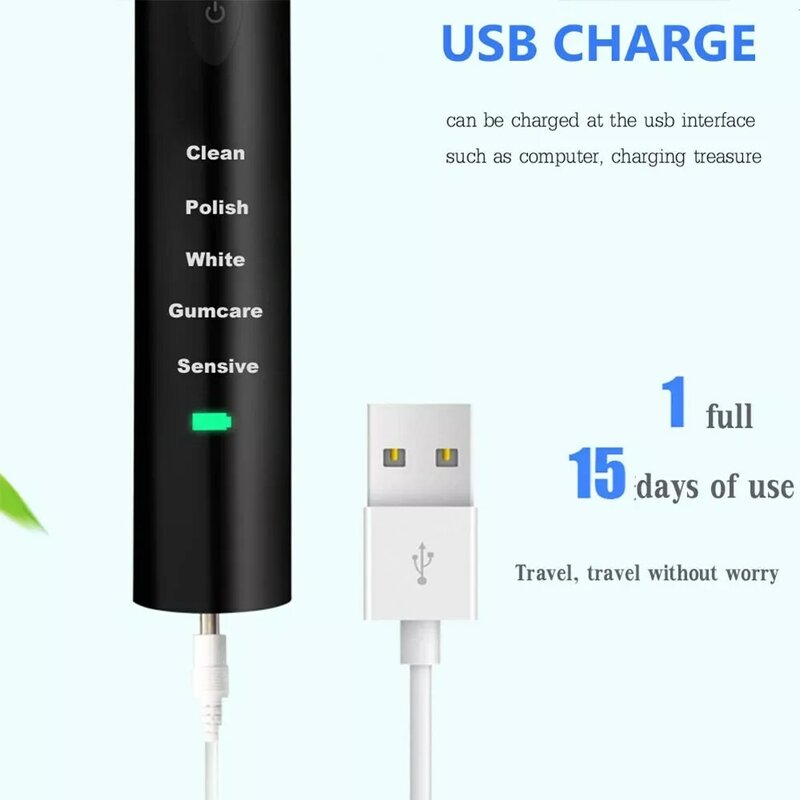 2022 Мощная Ультразвуковая электрическая зубная щетка USB зарядка перезаряжаемая зубная щетка моющаяся электронная отбеливающая зубная щетк...