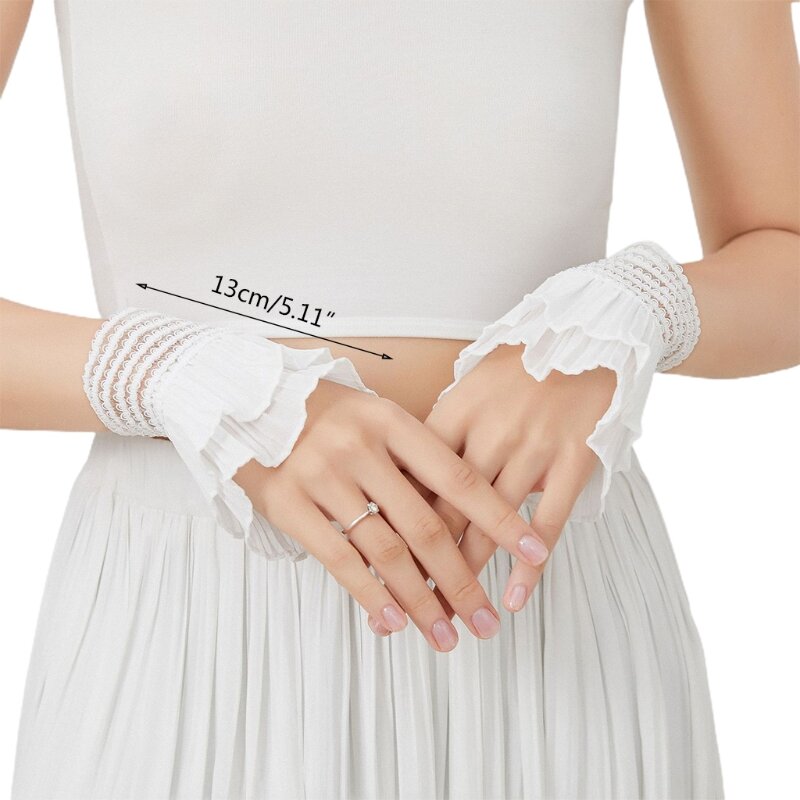 Falso flare plissado mangas meninas plissado falso punhos para mulheres camisola aquecedores de pulso feminino branco chifre punhos acessórios