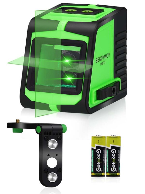 BEKOYWOY-Nivel láser de haz verde, Láser de línea cruzada con módulo láser Dual, con Base magnética de 360 °, batería incluida (MQT-2)