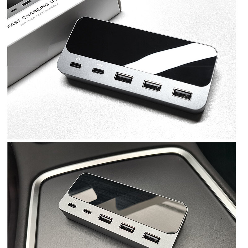 Dla Tesla 2021-2022 Model 3 Model Y 27W szybka ładowarka inteligentna stacja dokująca USB bocznik Hub dekoracja wyposażenie wnętrz