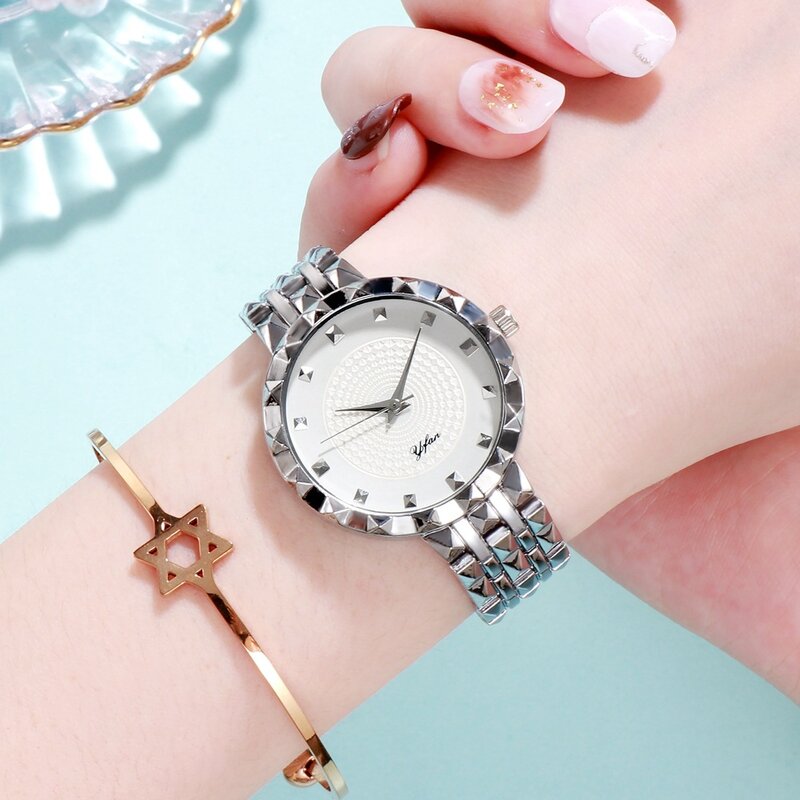 Moda zegarki diamentowe kobiety stalowa bransoletka damska zegarek kwarcowy zegarek na rękę Feminino Reloj Mujer nadgarstek dla kobiet prezent