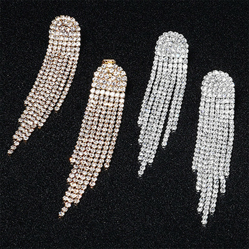 Серебряные серьги с длинной кисточкой и бриллиантами